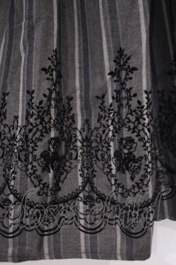 画像2: axes femme / 裾フロッキーローズストライプスカート M グレー O-26-02-09-053-AX-SK-OW-OS (2)