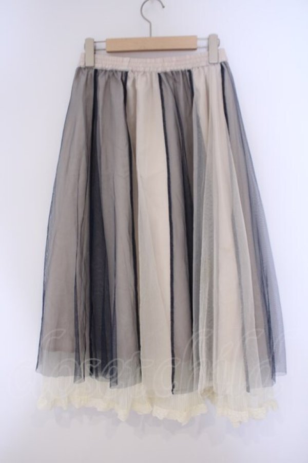 画像2: axes femme / チュール切替ミディスカート M キナリ×ネイビー O-26-02-09-057-AX-SK-OW-OS (2)