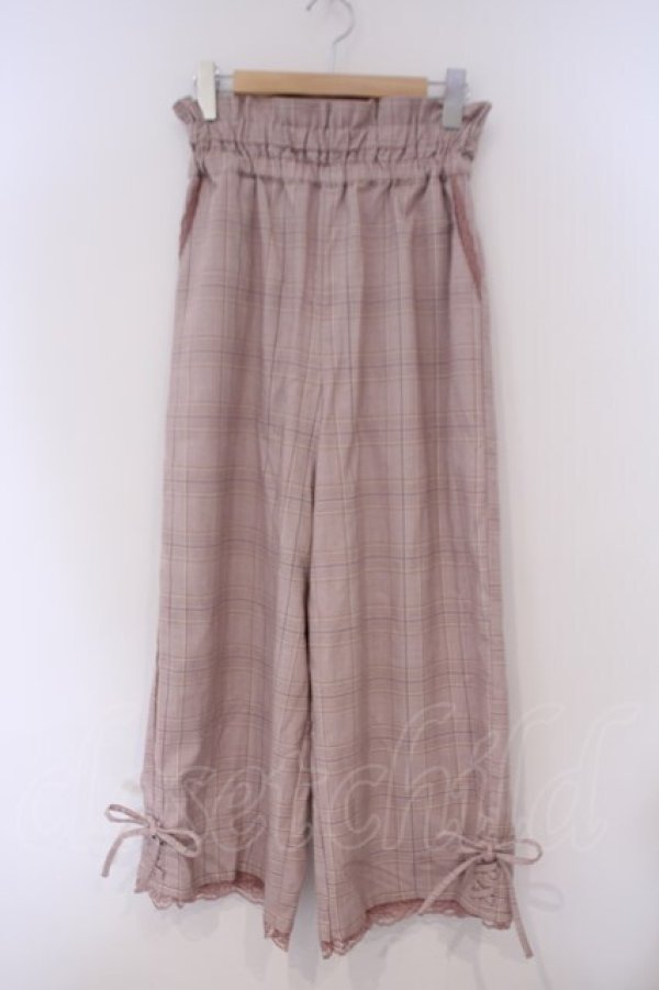 画像1: axes femme / グレンチェック柄ワイドパンツ M ピンク O-26-02-09-059-AX-PA-OW-OS (1)