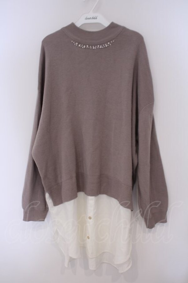 画像1: axes femme / シャツレイヤード風ニットトップス M ベージュ×キナリ O-26-02-09-068-AX-TO-OW-OS (1)