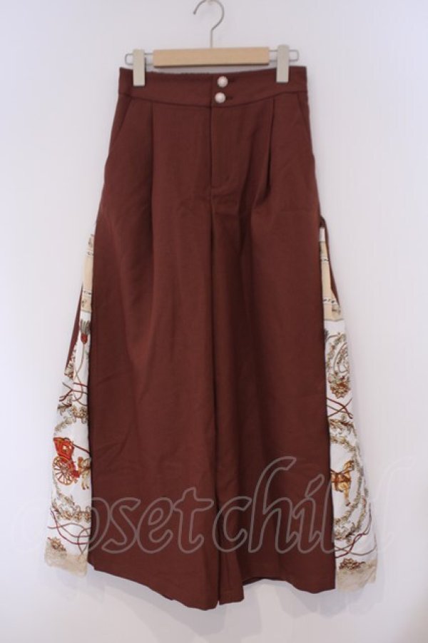 画像1: axes femme / スカーフ柄切替ワイドパンツ M ブラウン O-26-02-09-069-AX-PA-OW-OS (1)