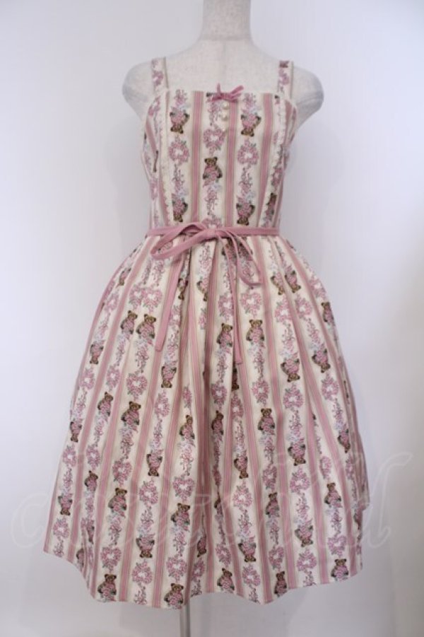 画像1: axes femme kawaii / Rosy Bear柄ジャンスカ M キナリ O-26-02-09-012-AX-OP-OW-OS (1)