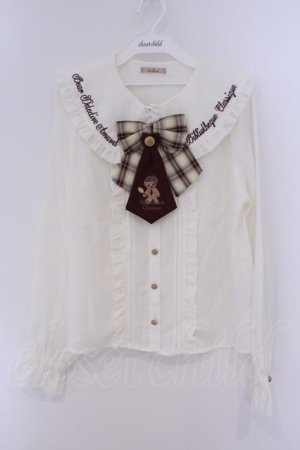 画像: Amavel / くまの探偵さん ネクタイ&チェックリボンブラウス F ベージュ O-26-02-09-021-CA-BL-OW-OS