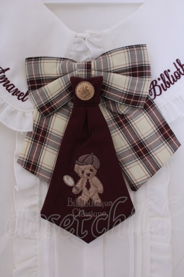 画像2: Amavel / くまの探偵さん ネクタイ&チェックリボンブラウス F ベージュ O-26-02-09-021-CA-BL-OW-OS (2)