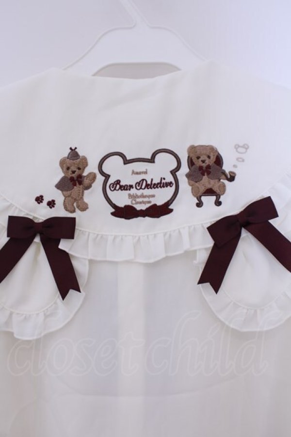 画像4: Amavel / くまの探偵さん ネクタイ&チェックリボンブラウス F ベージュ O-26-02-09-021-CA-BL-OW-OS (4)