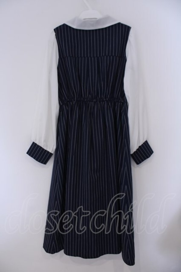 画像3: axes femme / 襟刺繍ストライプワンピース M ネイビー O-26-02-09-022-AX-OP-OW-OS (3)