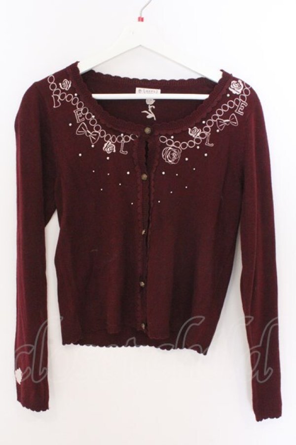 画像1: axes femme / 刺繍カーディガン M ワイン O-26-02-10-036-AX-TO-OW-OS (1)