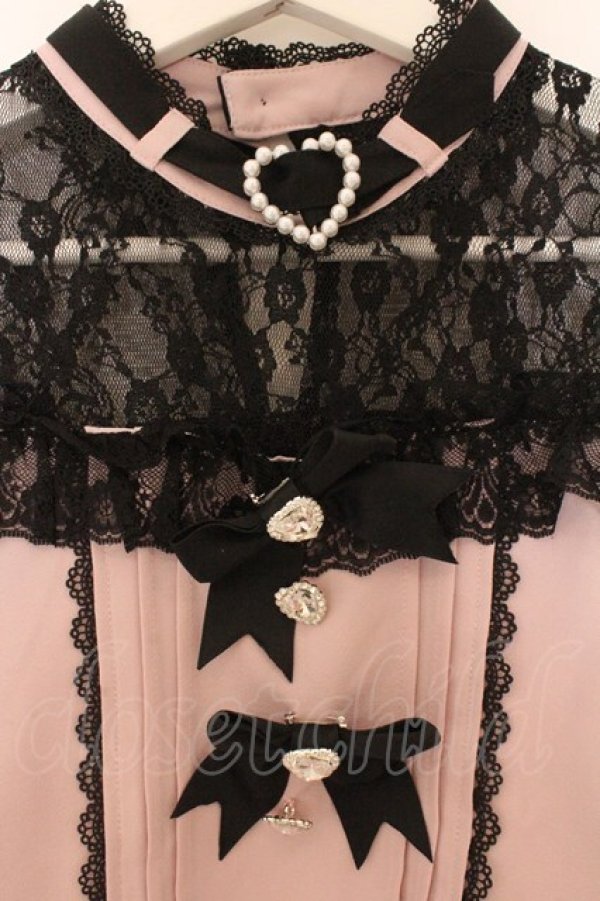 画像2: DearMyLove / ハートビジューリボンオフショル風レースブラウス M ピンク O-26-02-10-045-EL-BL-OW-OS (2)