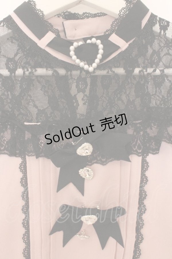 画像2: DearMyLove / ハートビジューリボンオフショル風レースブラウス M ピンク O-26-02-10-045-EL-BL-OW-OS (2)