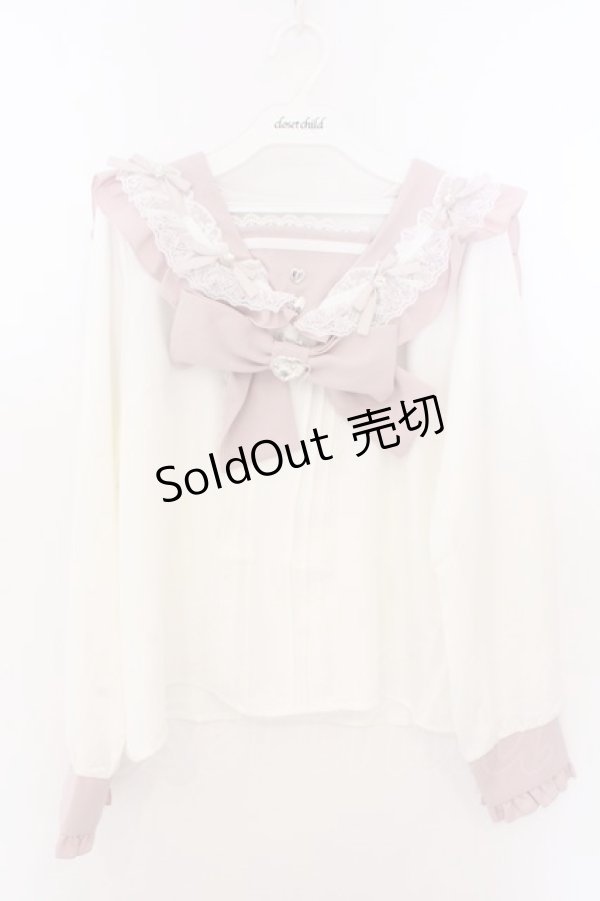 画像1: DearMyLove / ハートリボンたっぷりフリルセーラーブラウス M シロ×ピンク O-26-02-10-047-EL-BL-OW-OS (1)