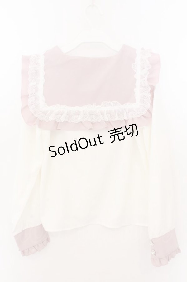 画像3: DearMyLove / ハートリボンたっぷりフリルセーラーブラウス M シロ×ピンク O-26-02-10-047-EL-BL-OW-OS (3)