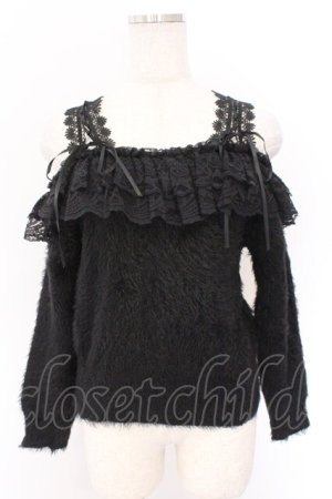 画像: MR / オフショルダーシャギーニット  ブラック O-26-02-10-050-GO-TO-OW-OS