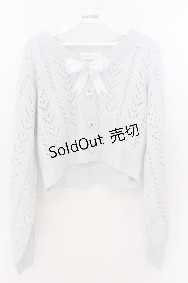 画像1: DearMyLove / キラキラハート編み柄ショートカーディガン M~L サックス O-26-02-10-058-EL-TO-OW-OS (1)