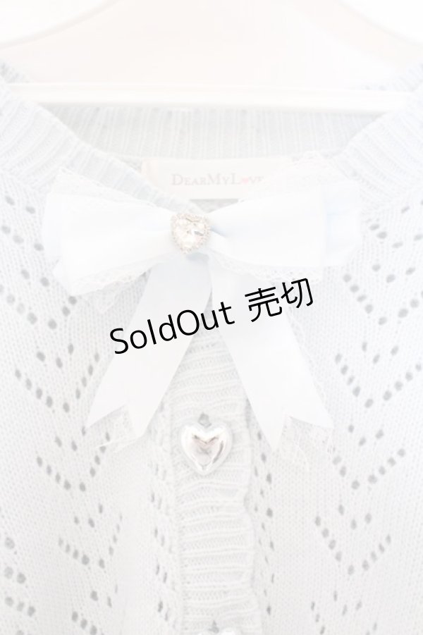 画像2: DearMyLove / キラキラハート編み柄ショートカーディガン M~L サックス O-26-02-10-058-EL-TO-OW-OS (2)