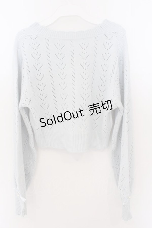 画像3: DearMyLove / キラキラハート編み柄ショートカーディガン M~L サックス O-26-02-10-058-EL-TO-OW-OS (3)