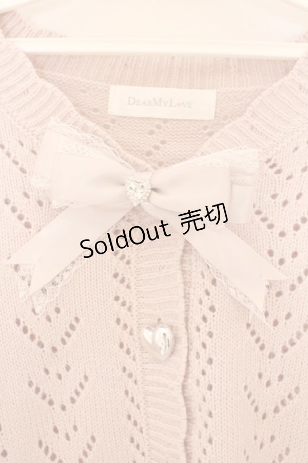 画像2: DearMyLove / キラキラハート編み柄ショートカーディガン M~L ピンク O-26-02-10-059-EL-TO-OW-OS (2)