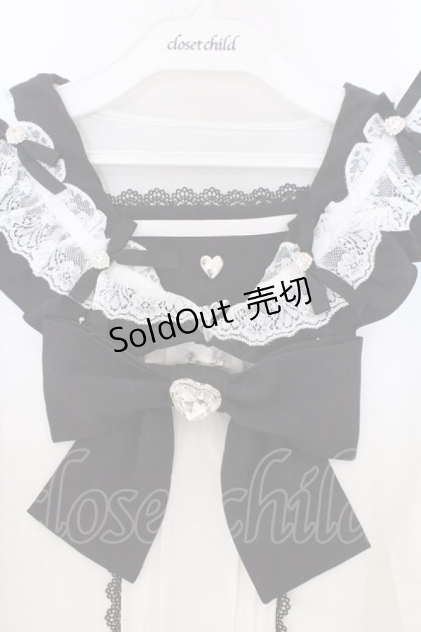 画像2: DearMyLove / ハートリボンたっぷりフリルセーラーブラウス M シロ×クロ O-26-02-10-060-EL-BL-OW-OS (2)