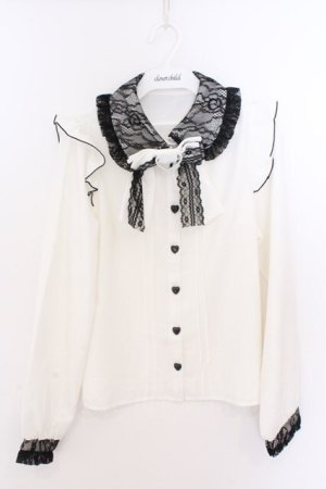 画像: DearMyLove / レース重ねハートリボンフリルブラウス M シロ×クロ O-26-02-10-062-EL-BL-OW-OS