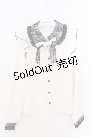 画像: DearMyLove / レース重ねハートリボンフリルブラウス M シロ×クロ O-26-02-10-062-EL-BL-OW-OS