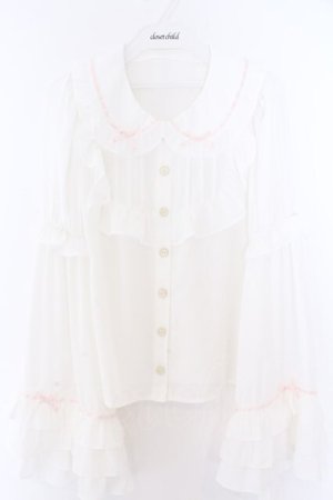 画像: Ank Rouge / ひめ袖はしごリボンブラウス M シロ×ピンク O-26-02-10-063-CA-BL-OW-OS