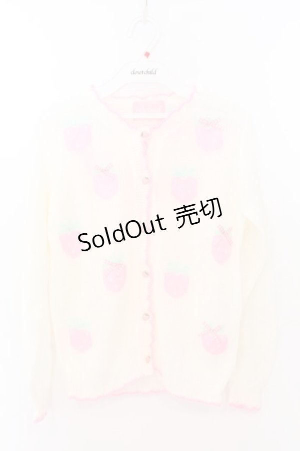 画像1: Nile Perch / いちご編み込みカーディガン  シロ×ピンク O-26-02-10-064-LO-TO-OW-OS (1)