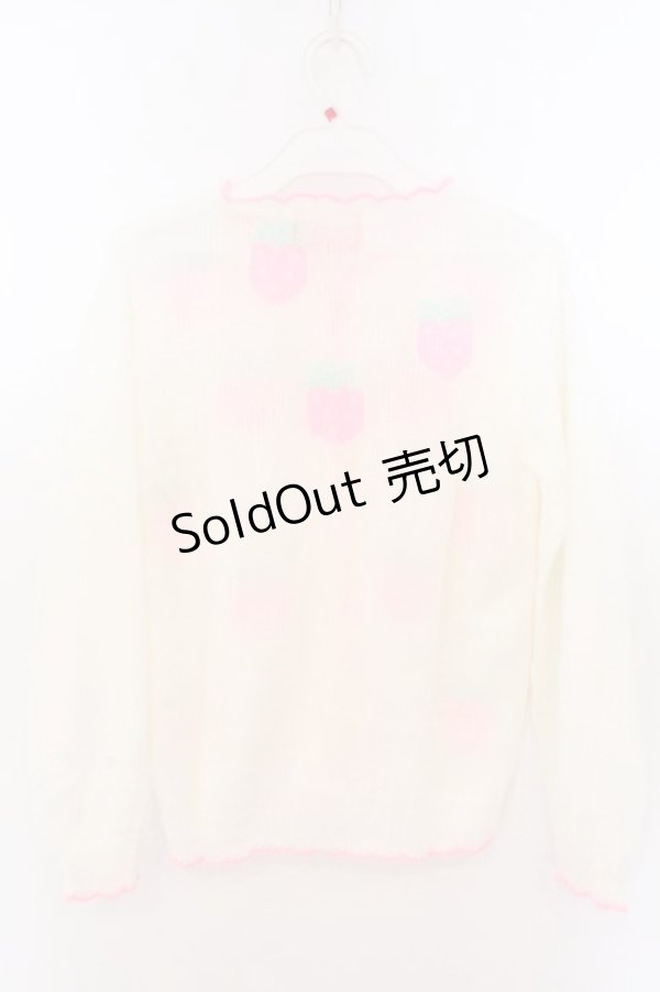 画像3: Nile Perch / いちご編み込みカーディガン  シロ×ピンク O-26-02-10-064-LO-TO-OW-OS (3)