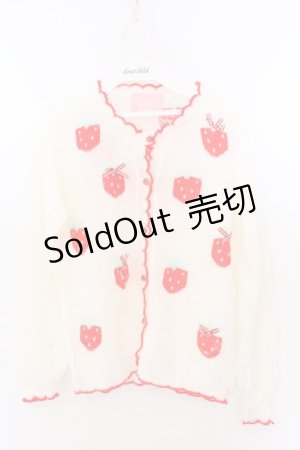 画像: Nile Perch / いちご編み込みカーディガン  シロ×アカ O-26-02-10-065-LO-TO-OW-OS