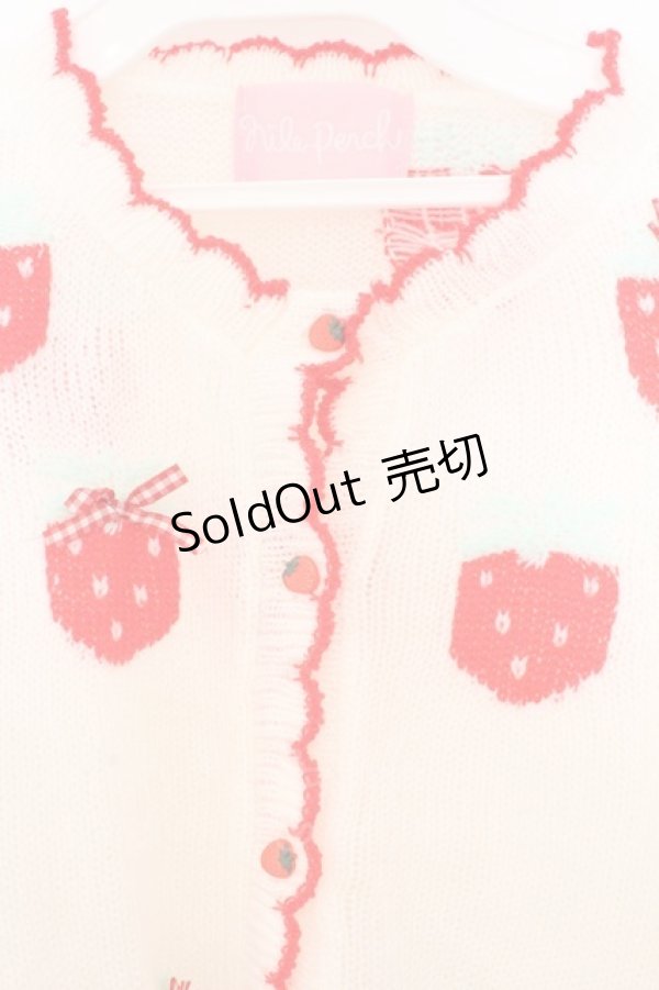 画像2: Nile Perch / いちご編み込みカーディガン  シロ×アカ O-26-02-10-065-LO-TO-OW-OS (2)