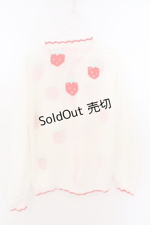 画像3: Nile Perch / いちご編み込みカーディガン  シロ×アカ O-26-02-10-065-LO-TO-OW-OS (3)