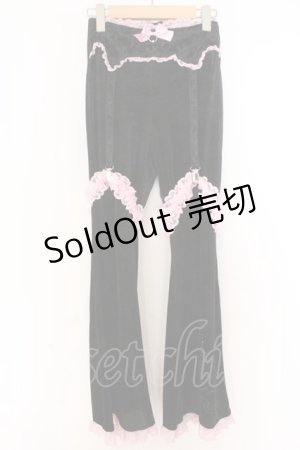 画像: AVENCHUMU / Rhinestone logo garter velor flare pants　パンツ S クロ×ピンク O-26-02-10-069-LO-PA-OW-OS