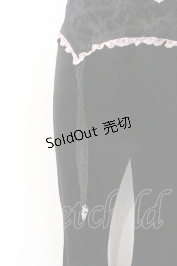 画像2: AVENCHUMU / Rhinestone logo garter velor flare pants　パンツ S クロ×ピンク O-26-02-10-069-LO-PA-OW-OS (2)