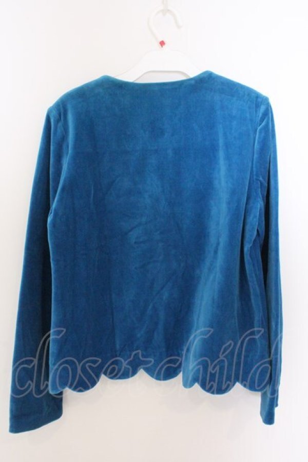 画像4: franche lippee black / 裾スカラップベルベットジャケット M ブルー O-26-02-10-008-LO-JA-OW-OS (4)