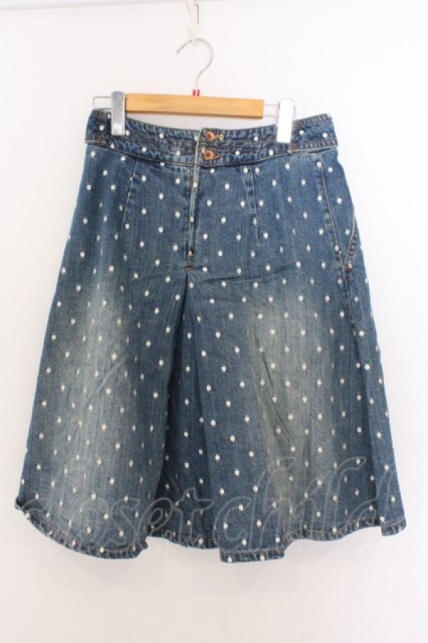 画像1: Franche Lippee / ドット刺繍デニムスカート M ブルー O-26-02-10-009-LO-SK-OW-OS (1)
