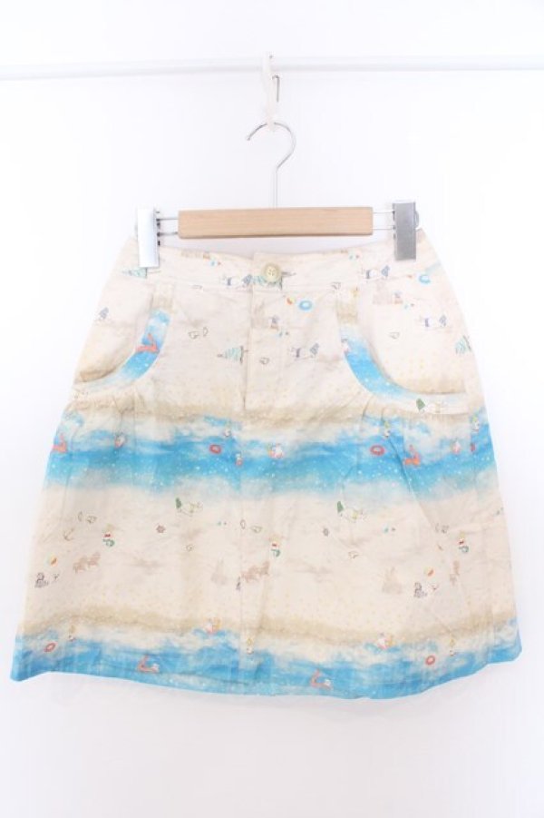画像1: Franche Lippee / ビーチ柄スカート M キナリ O-26-02-10-011-LO-SK-OW-OS (1)