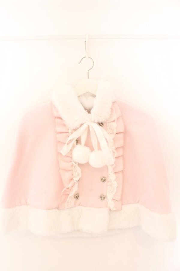 画像1: DearMyLove / ファーポンポンハートビジューリボンケープコート M~L ピンク O-26-02-12-1008-EL-JA-OW-OS (1)