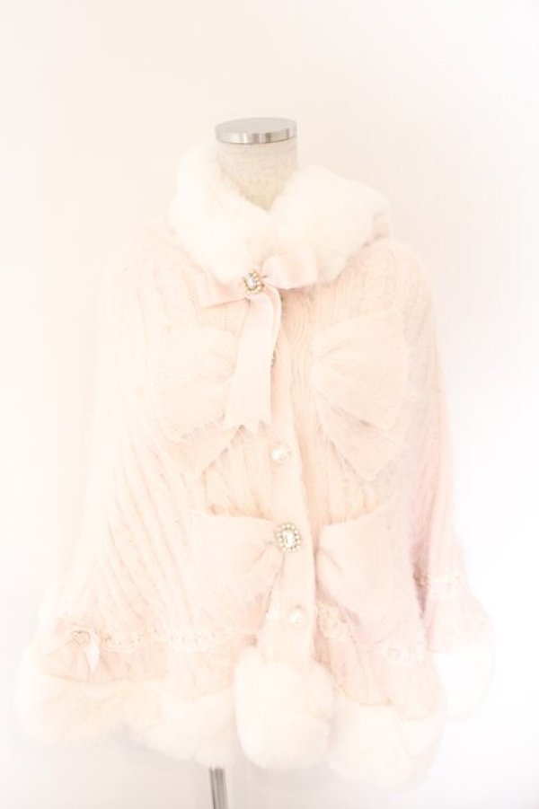 画像1: LIZ LISA / ダブルリボンニットファーポンチョ 0 ピンク O-26-02-12-1009-LO-JA-OW-OS (1)