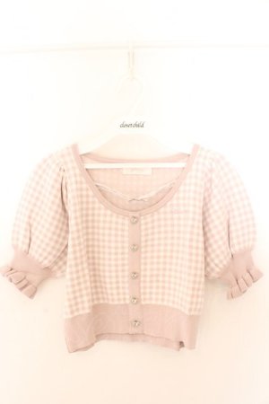 画像: pium / ハートボタンギンガムニットトップス F ピンク O-26-02-12-1010-0-TO-OW-OS