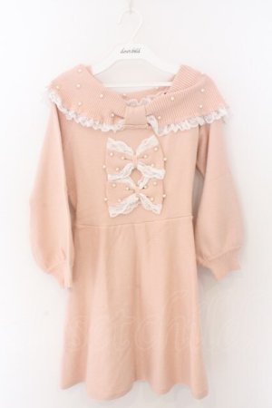 画像: Ank Rouge / パールリボンオフショルニットワンピース M ピンク（サーモン寄り） O-26-02-12-1012-CA-OP-OW-OS