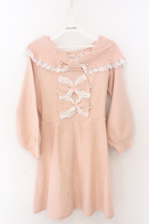 画像1: Ank Rouge / パールリボンオフショルニットワンピース M ピンク（サーモン寄り） O-26-02-12-1012-CA-OP-OW-OS (1)