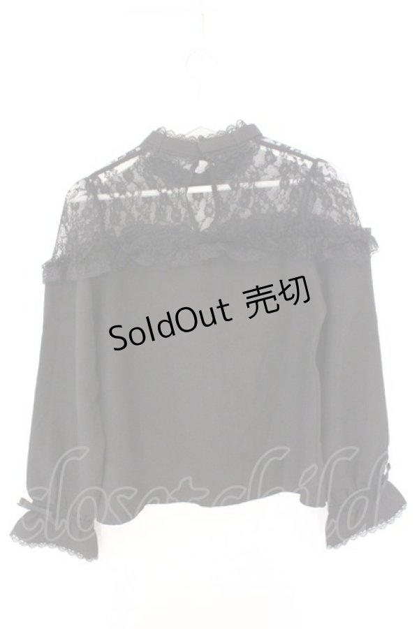画像2: DearMyLove / ハートビジューリボンオフショル風レースブラウス M クロ O-26-02-12-1014-EL-BL-OW-OS (2)