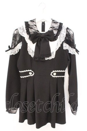 画像: DearMyLove / 袖レース切替ヨークフリルワンピース M クロ×シロ O-26-02-12-1015-EL-OP-OW-OS