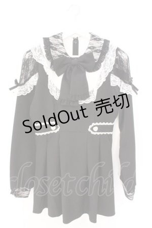 画像: DearMyLove / 袖レース切替ヨークフリルワンピース M クロ×シロ O-26-02-12-1015-EL-OP-OW-OS