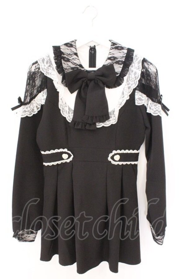 画像1: DearMyLove / 袖レース切替ヨークフリルワンピース M クロ×シロ O-26-02-12-1015-EL-OP-OW-OS (1)