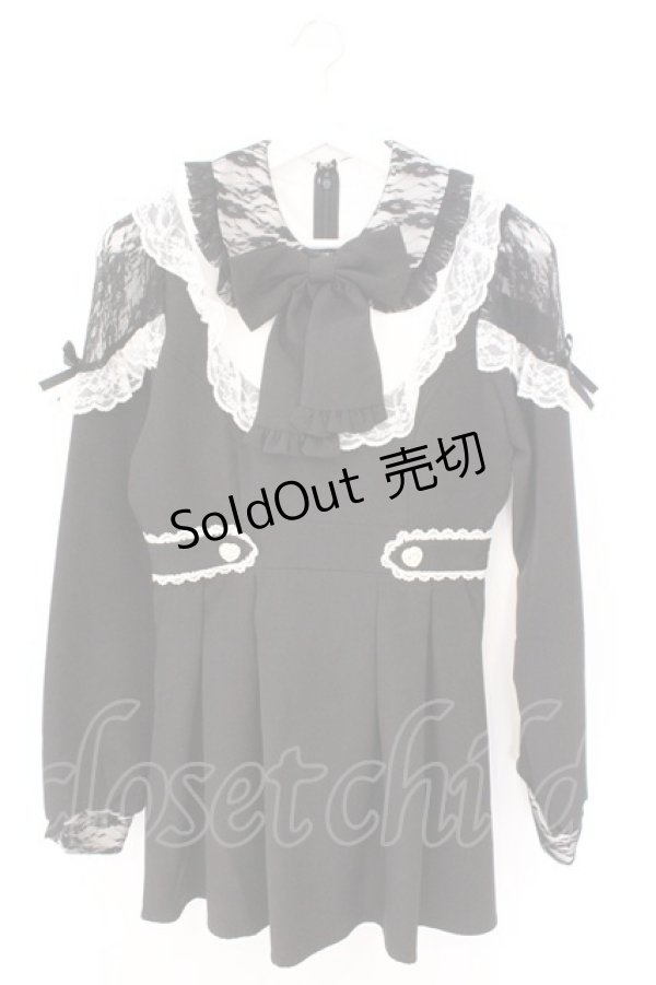 画像1: DearMyLove / 袖レース切替ヨークフリルワンピース M クロ×シロ O-26-02-12-1015-EL-OP-OW-OS (1)