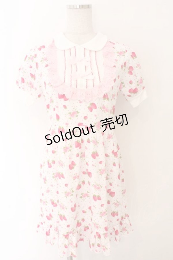 画像1: Nile Perch / ヨーク切り替えいちご柄ワンピース  シロ×ピンク O-26-02-12-1016-LO-OP-OW-OS (1)