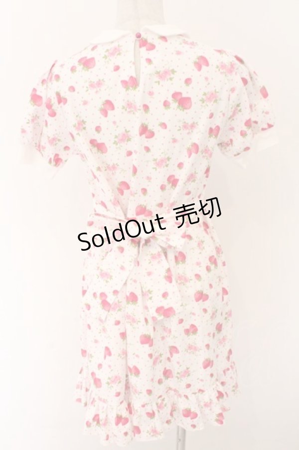 画像2: Nile Perch / ヨーク切り替えいちご柄ワンピース  シロ×ピンク O-26-02-12-1016-LO-OP-OW-OS (2)