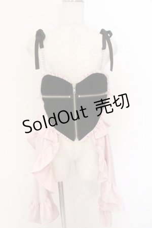 画像: AVENCHUMU / Zip heart ＆ chain ruffle gilet　ジレ F ピンク×クロ O-26-02-12-1021-LO-TO-OW-OS