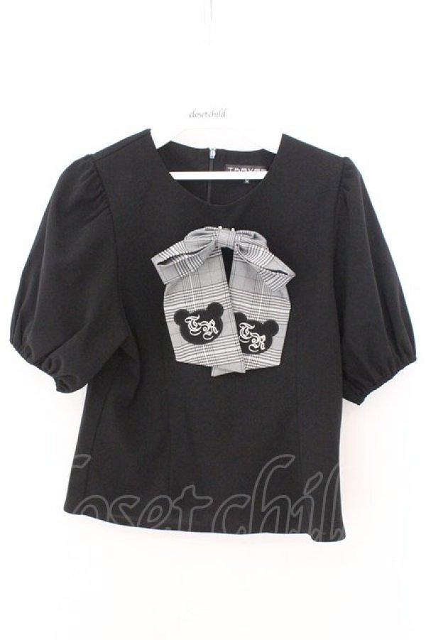 画像1: TRAVAS TOKYO / リボン付きパフスリーブトップス M ブラック O-26-02-12-1024-PU-TO-OW-OS (1)