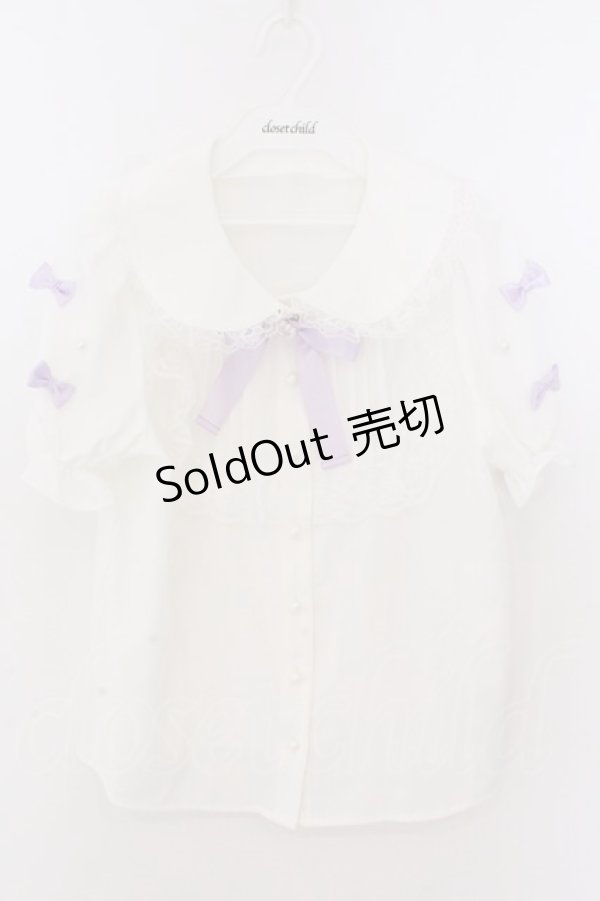 画像1: Ank Rouge / 推し活リボンブラウス M シロ×パープル O-26-02-12-1028-CA-BL-OW-OS (1)