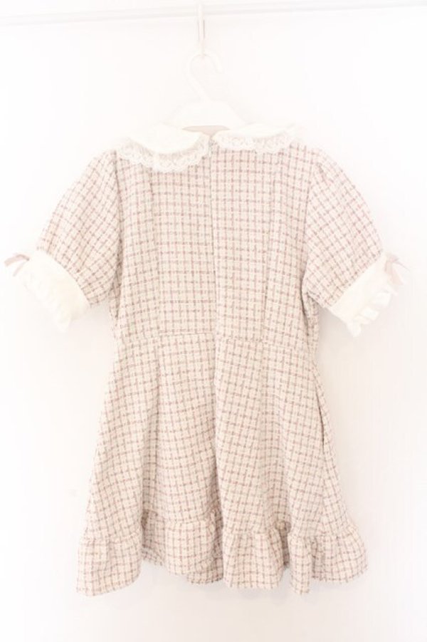 画像2: DearMyLove / ハートパールジャガードorツイードワンピース M/ミニ丈 ツイードピンク O-26-02-12-1003-EL-OP-OW-OS (2)